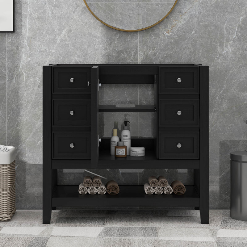 Meuble-lavabo 36 po sans lavabo et trois tiroirs, Noir