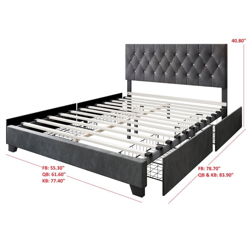 Svend Upholstered Platform Storage Bed, Full, Dark Gray