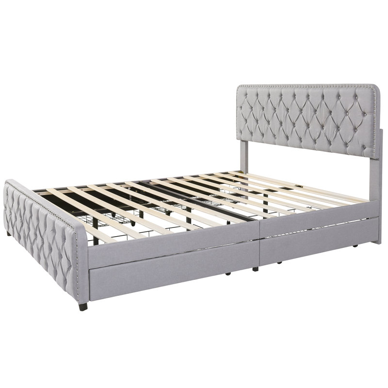 Farlow Upholstered Linen Drawers Bed Frame, Super King (6'), Grey