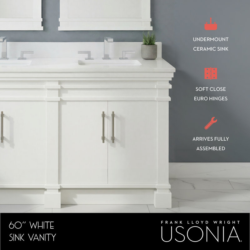 FLW Harmony 36 Wood Sink Vanity, White, 60