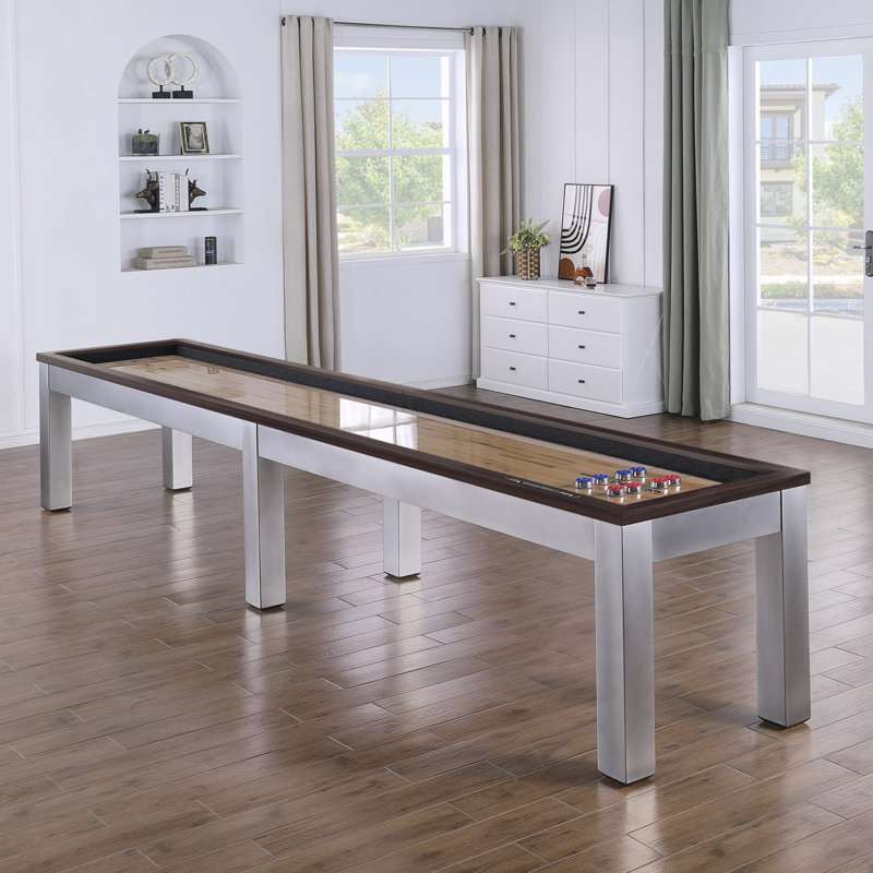 Playcraft Genoa 12’ Pro-Series Shuffleboard, Walnut on Silver, 14'