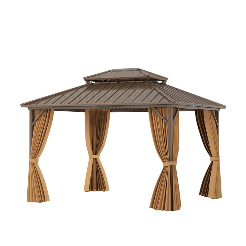 Hardtop Gazebo with  Netting Heavy-Duty Double-Roof Galvanized Metal Top, 111.6" H x 144" W x 120" D