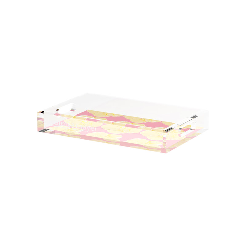 Hibiscus Acrylic Rectangle Decorative Tray, 2" H x 12.5" W x 7.75" D, Pink
