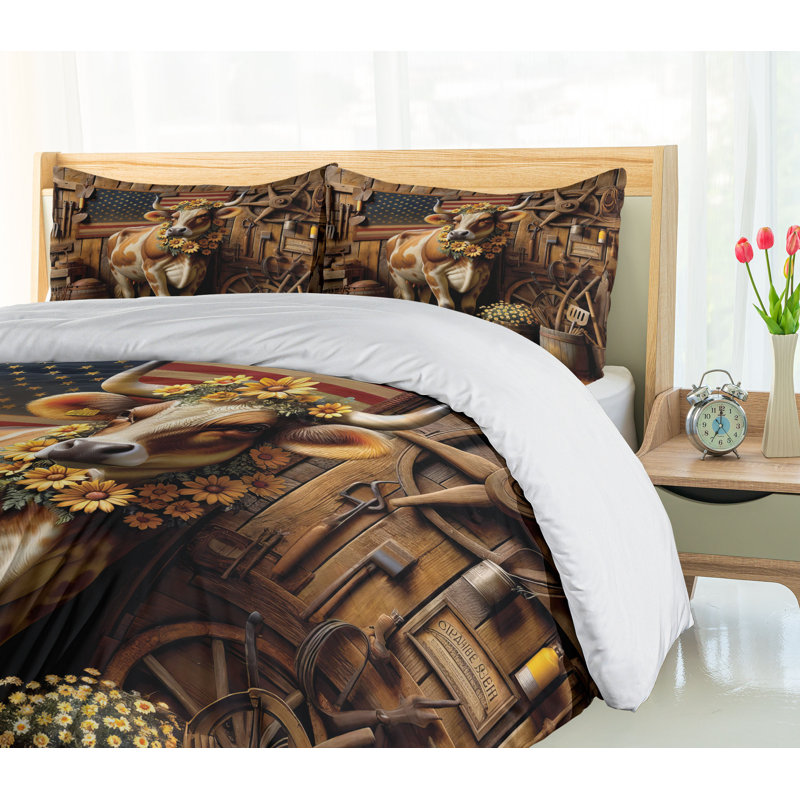 Rustic Duvet Cover, California King Duvet Cover + 2 Standard Shams
