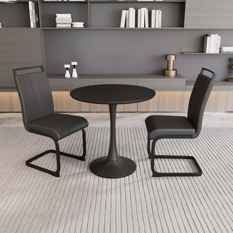 Table de salle à manger 31,5 "circulaire, table de salle à manger tulipe, table de salle à manger pour 2 à 4 personnes, plateau et base en bois aggloméré et 2 chaises de salle à manger en métal
