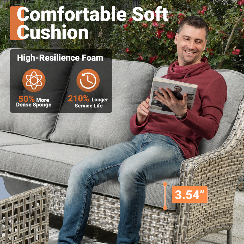 Emanuell 5 - Person  Patio Conversation Sets, Premium All-Weather Wicker Patio Sofa Set with Cushions, Grey