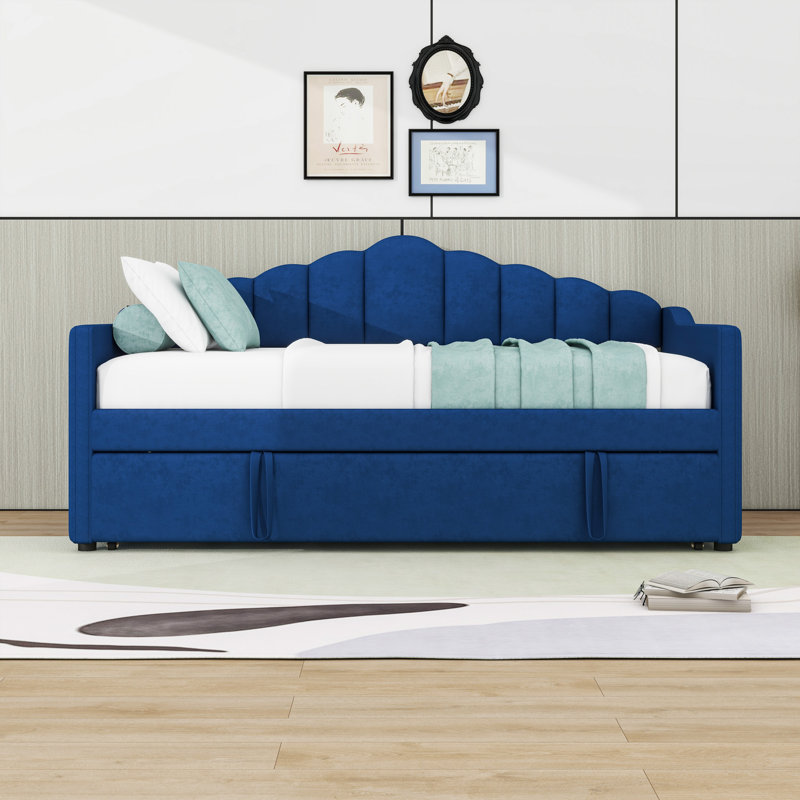 Twin Upholstered Daybed with Trundle, USB and 2 Side Pockets