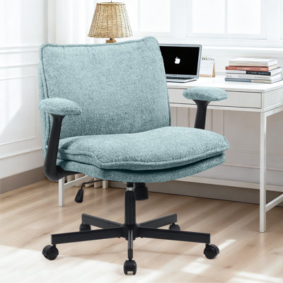Chaise de bureau à pieds croisés avec accoudoirs rabattables et siège large, chaise de bureau ergonomique en tissu 