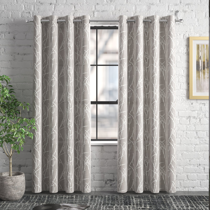 Panneaux de rideaux semi-transparents à motif floral avec œillets Angee, Gris cendré, l 54 po x L 108 po
