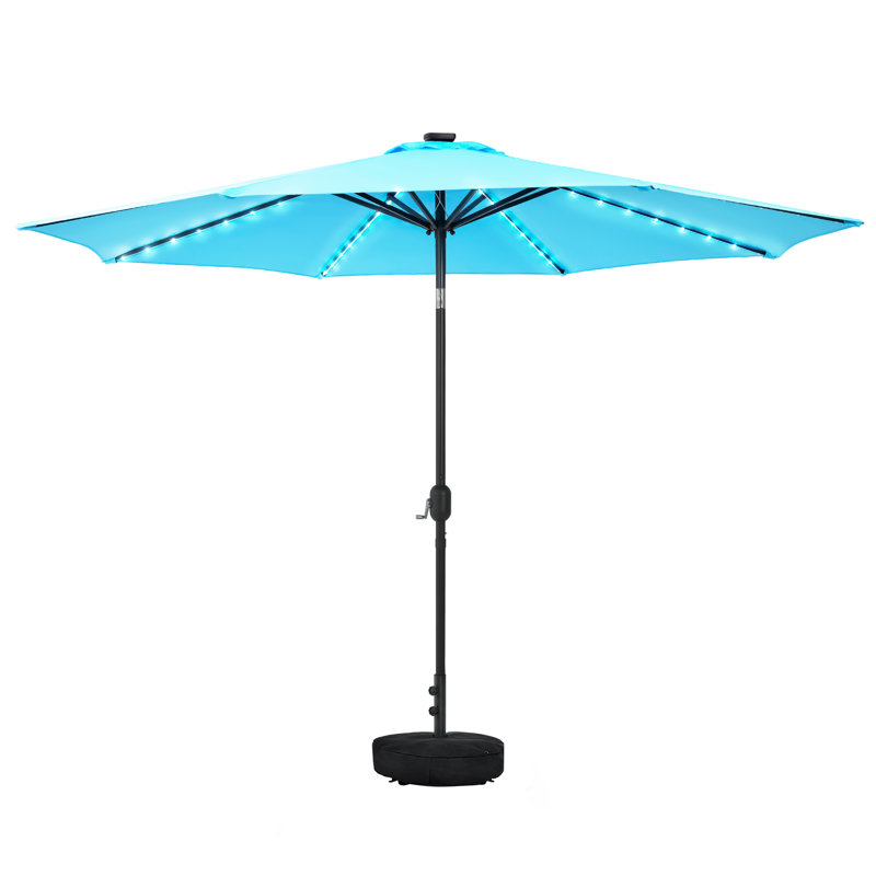 Parasol de patio avec base, Bleu, H 98 po x l 132 po x P 132 po
