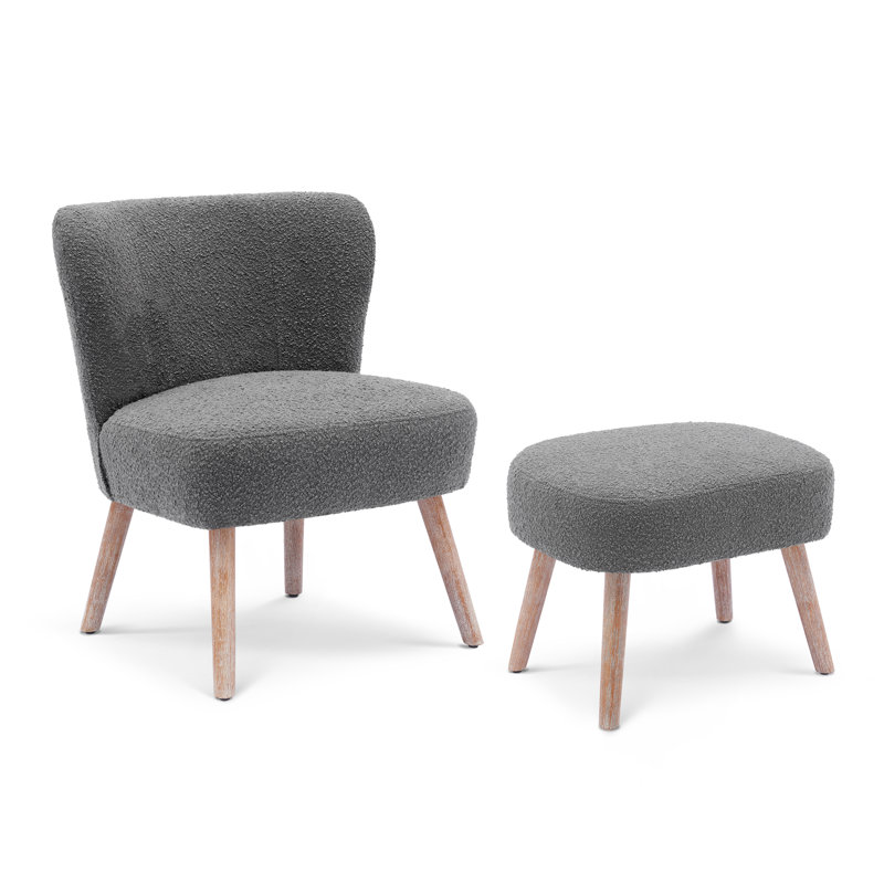 Upholstered Side Chair with Ottoman, Gray Polyester Blend