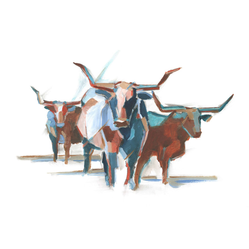 «Modern Longhorns I» par Ethan Harper - reproduction d'art sur toile tendue, L 18 po x H 12 po