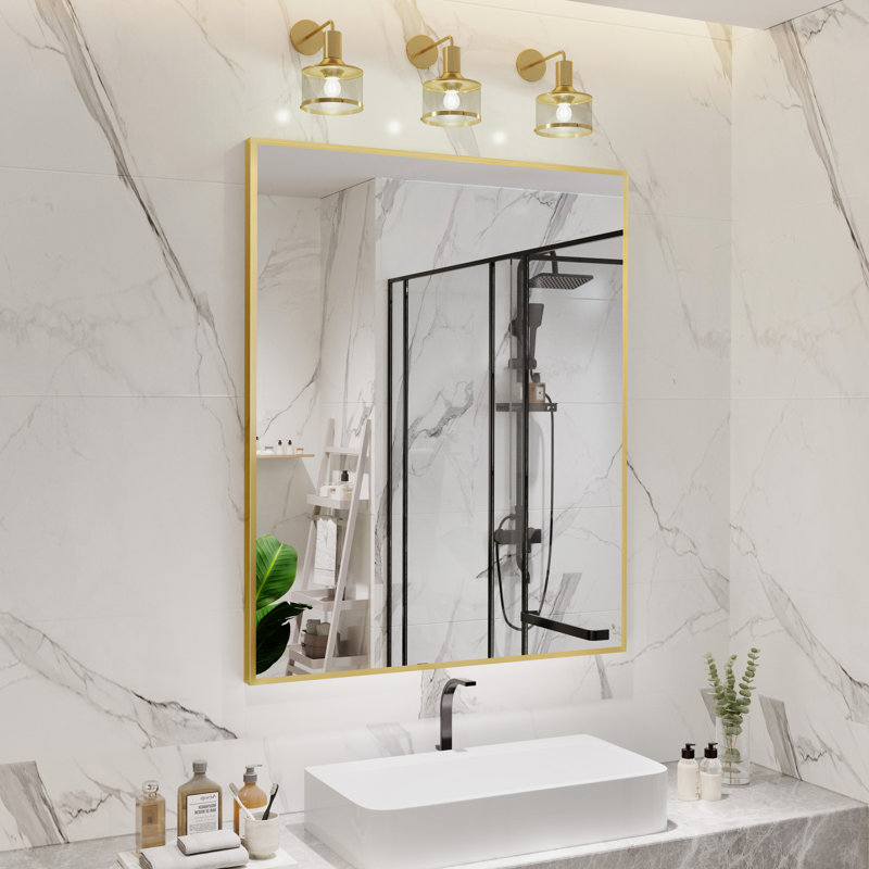 Miroir d'appoint Lesamuel, 36 po x 36 po, Carrée, Doré