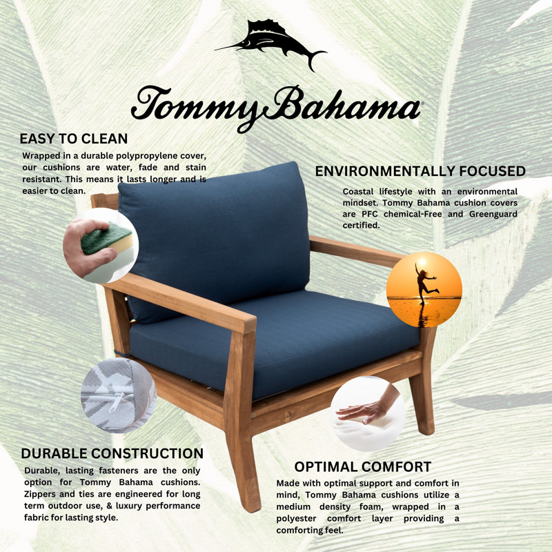 TB Lounge Tommy Bahama 1 - Piece Outdoor Seat/Back Cushion, 24"W x 24"L, Bamboo Bay Cobalt