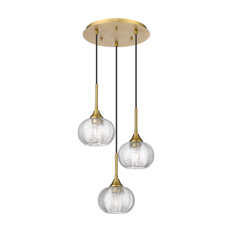 Luminaire suspendu suspendu à 3 lumières 15 po Geramy - Finition nickel satiné, Laiton brossé