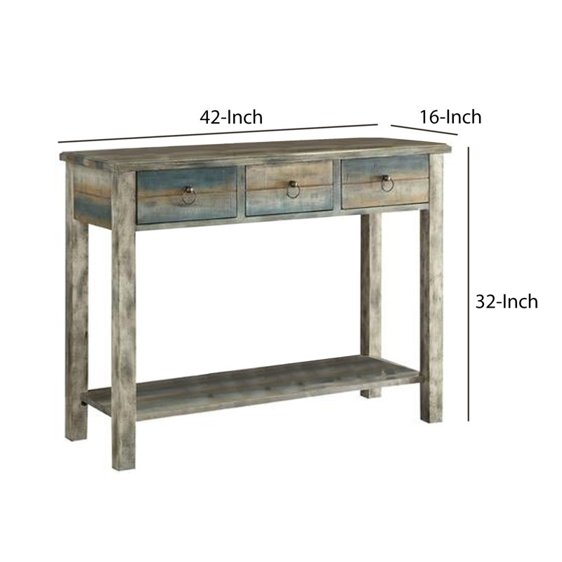 Belle console Arefa, chêne antique et bleu sarcelle