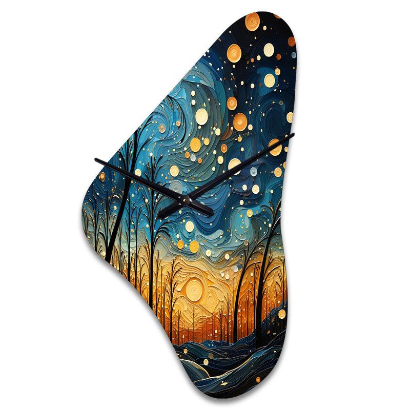 «Khiabet Sky Celestial Mosaic Landscape I», horloge asymétrique en métal, impression d'horloge murale de forme unique, Médium