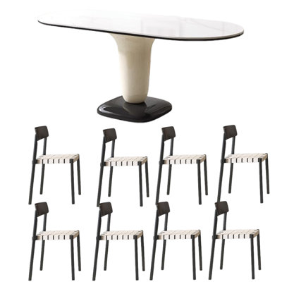 Creamy Hues Rock Plate Dining Table 8 - Person Pedestal Dining Set