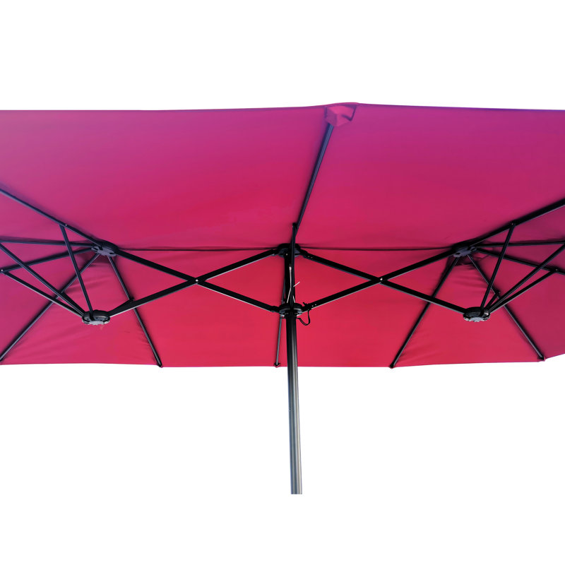 Parasol de patio double 15 pi x 9 pi 15 pi - Très grand rouille - Avec manivelle et évents pour l'extérieur, Burgundy