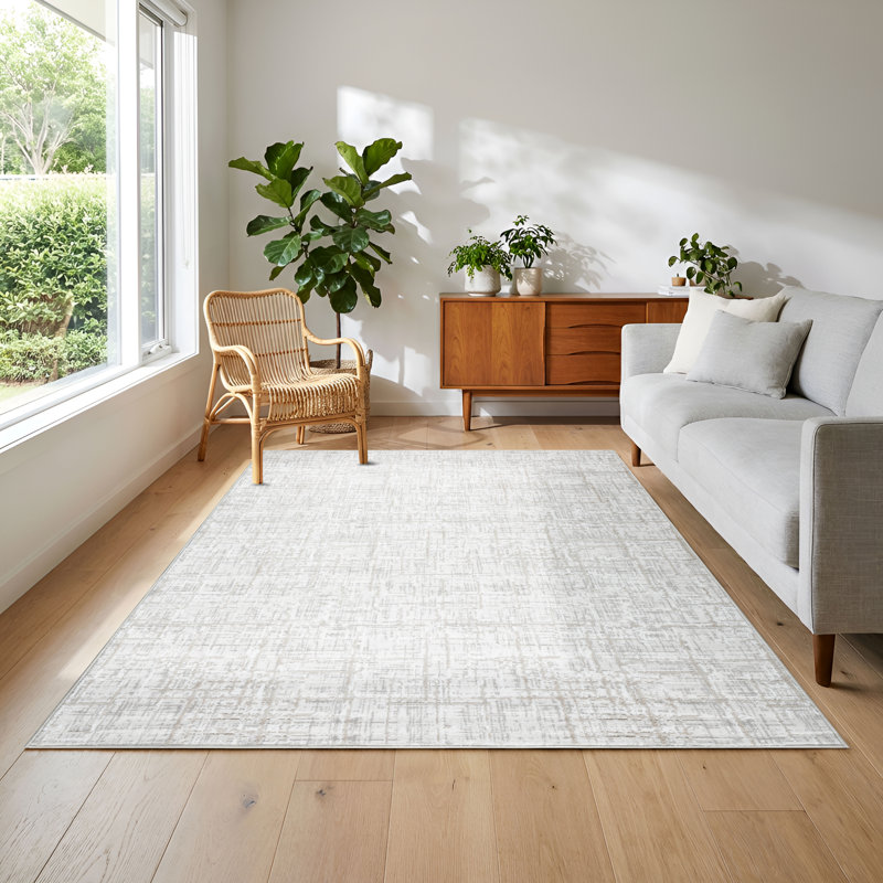 Farley Gray & Beige Striped High-Low Modern Rug, 12'2" x 15'2", Gray/Beige