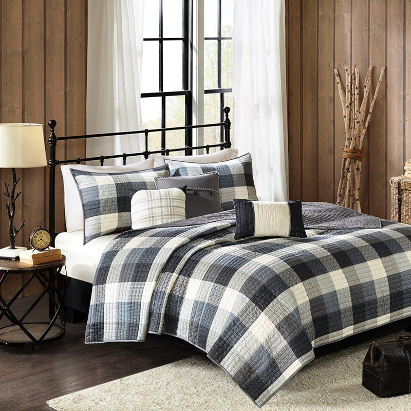 6 pièces courtepointe à chevrons, motif à carreaux gris Buffalo, broderie sur des taies décoratives et coussins décoratifs, fait à la main