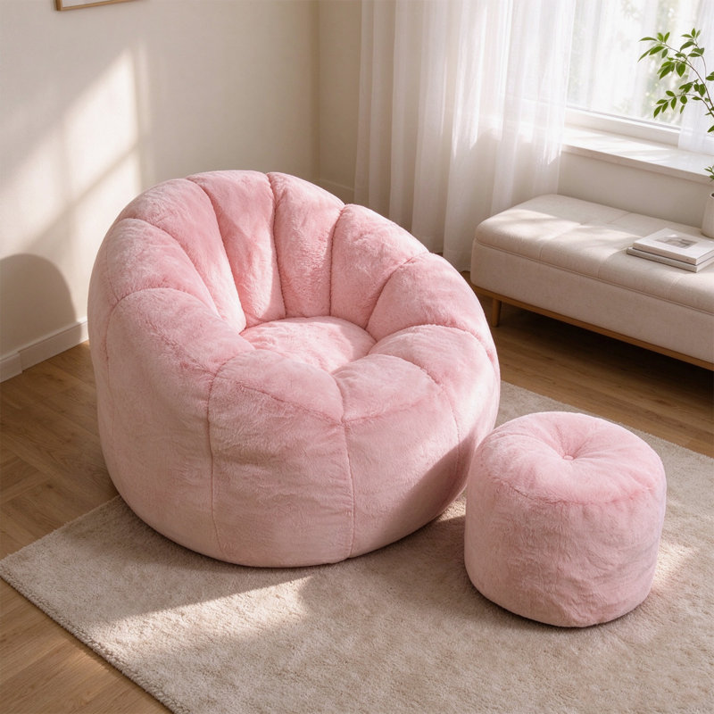 Faux Fur Indoor Bean Bag Set, Pink
