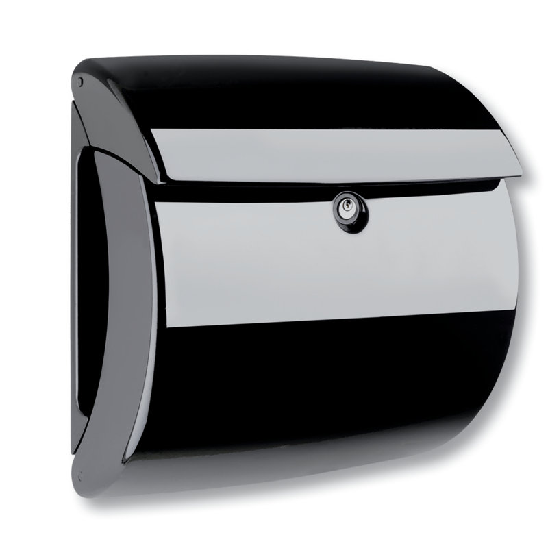 Piano High Quality Lacquer Finish Wall Mounted Lockable Weatherproof Post Box & Intergrated Newspaper Holder, Black