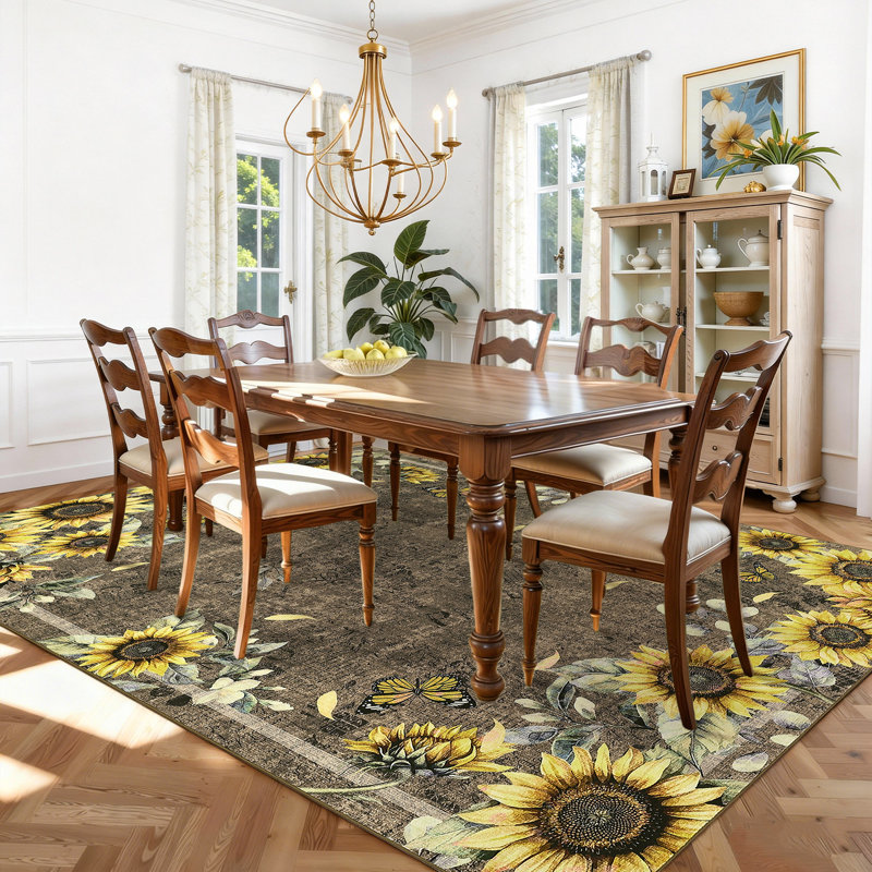 Washable  Area Rug – Soft Non-Slip Low Pile Modern Floral Carpet for Living Room, Bedroom, Nursery, Dining Room – Large, Ultra-Thin, Mark Resistant – 8x10ft (244x305cm) – Brown