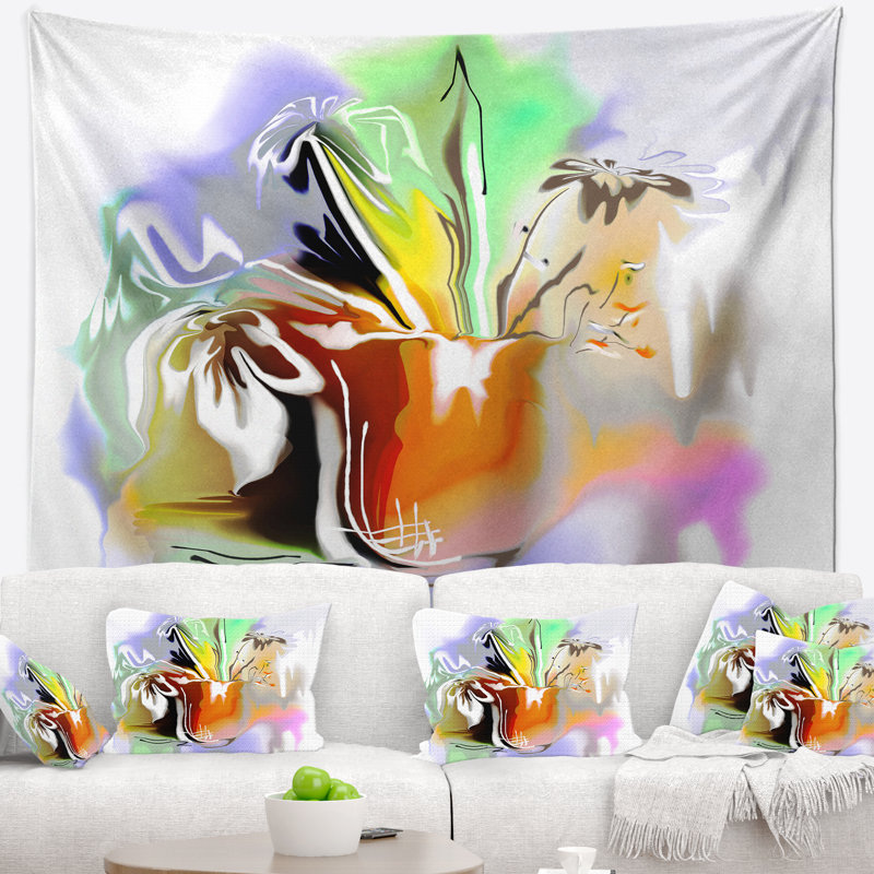 Bouquet de fleurs tapisserie abstraites floral, H 32 po x l 39 po