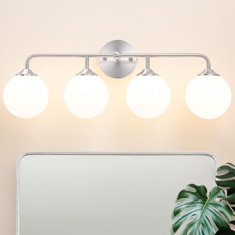 Luminaire de meuble-lavabo moderne avec abat-jour en verre blanc laiteux, applique murale 2 lumières pour salle de bain, miroir et coiffeuse, fixation réversible, compatible avec une ampoule E26