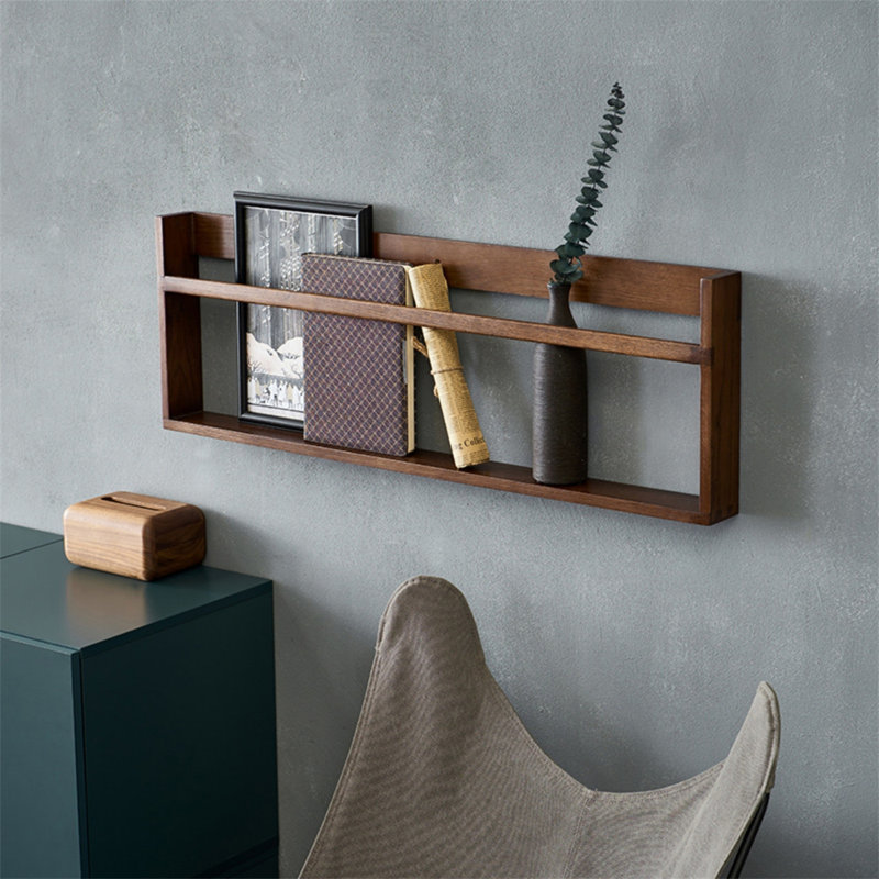 Solid Oak Wall-Mounted Shelf, 11.81" H x 35.43" W x 2.75" D