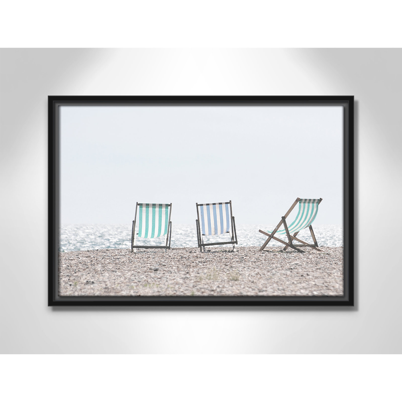 Adriatica "Beach Chairs" Print, 13.5" H x 19.5" W x 2" D, Black Framed Canvas