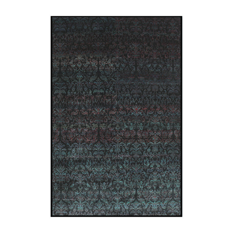 Tapis gris/zone noire contemporaine, Rectangle 4 pi x 6 pi