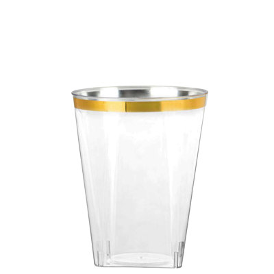 Gobelets carrés en plastique transparents 10 oz avec bordure dorée Ecoqualité 40 invités