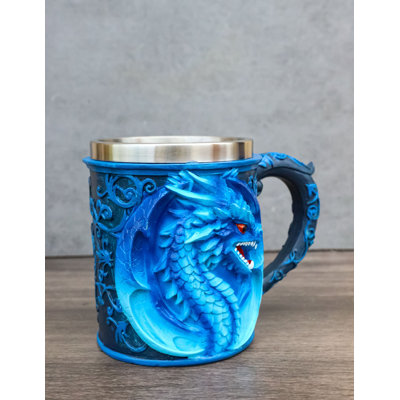 Gothic Fantasy Blue Ice Frost Dragon Tankard Mug With Stainless Steel Liner