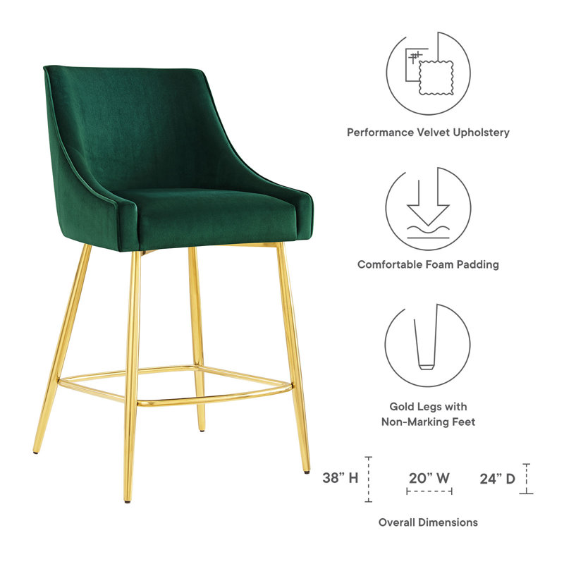 Modway Discern Bar Stools - Set of 2, Green, Counter Stool (25.5" Seat Height)