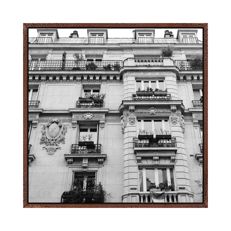 Paris Architecture by Bethany Young - Print on Canvas, 93.98cm H x 93.98cm W x 3.81cm D, Classic Brown Wood Framed
