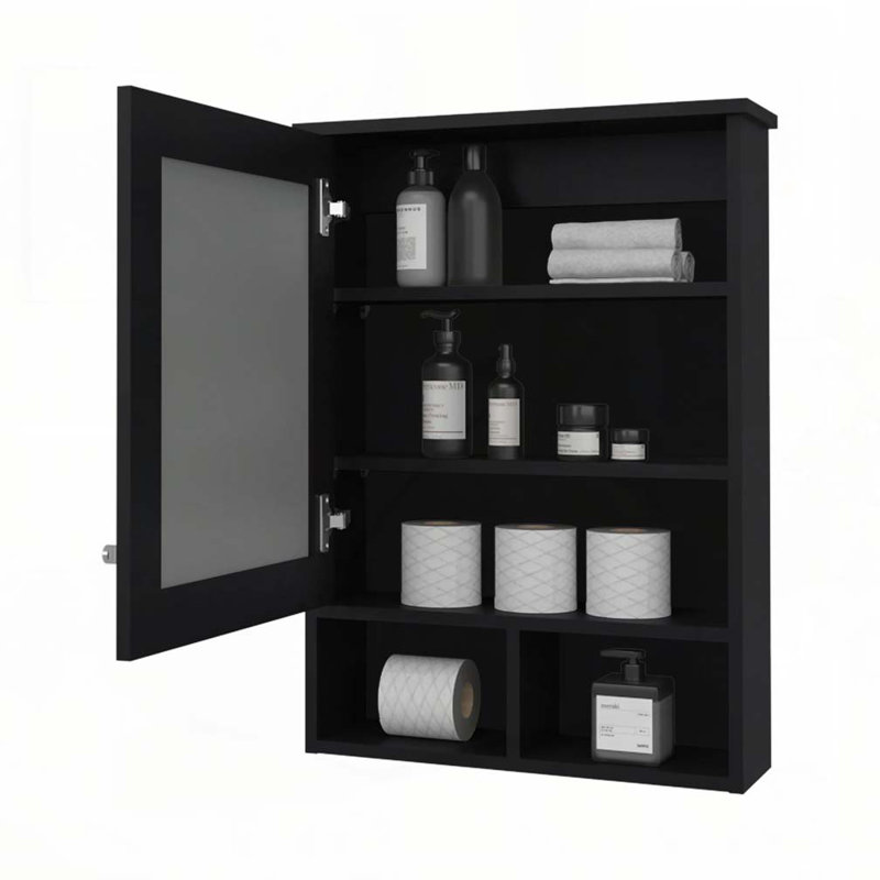 Pharmacie avec porte et miroir inclus, Noir