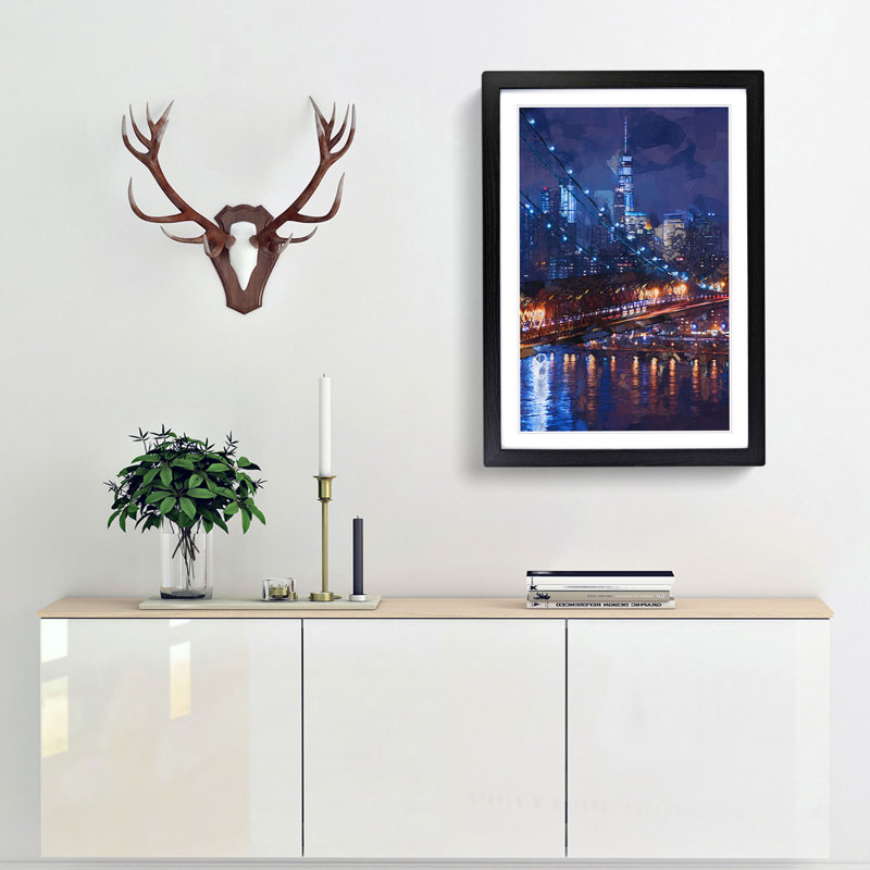 View of New York City in Abstract - Picture Frame Graphic Art Print, Black, 91cm H x 60cm W x 2cm D