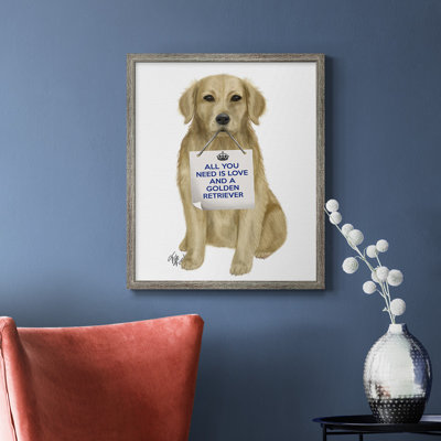 Love and Golden Retriever Premium Framed Canvas - Ready to Hang