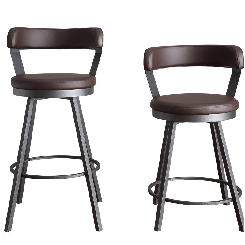 Laub Swivel Upholstered Counter Stool, Counter Stool (25.5" Seat Height), Brown Faux Leather