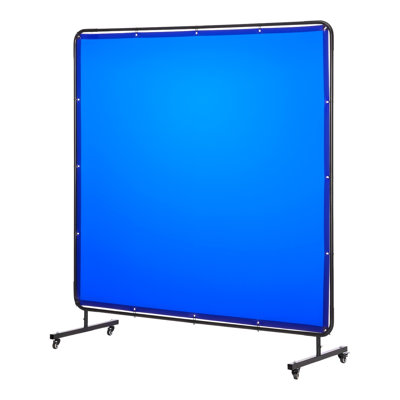 6 ft. x 6 ft. Welding Screen with Frame, Blue Flame-Resistant Vinyl Curtain on Lockable Swivel Wheels for Industrial Workshop Safety