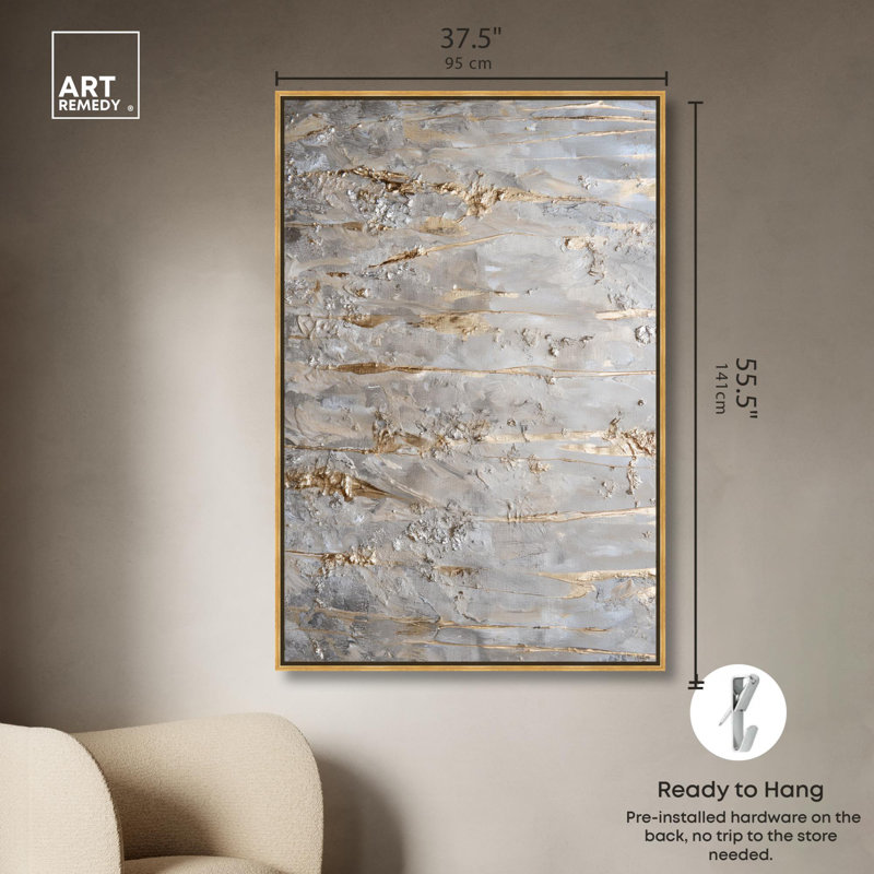 «Harvest Gleam 2», toile élégante abstraite dorée par Art Remedy, Cadre doré, H 55 po x l 37 po