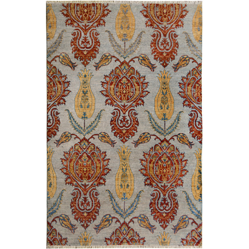 Tapis unique bleu / gris 4 pi x 5 pi 11 po Adam par Arshs Fine Rugs