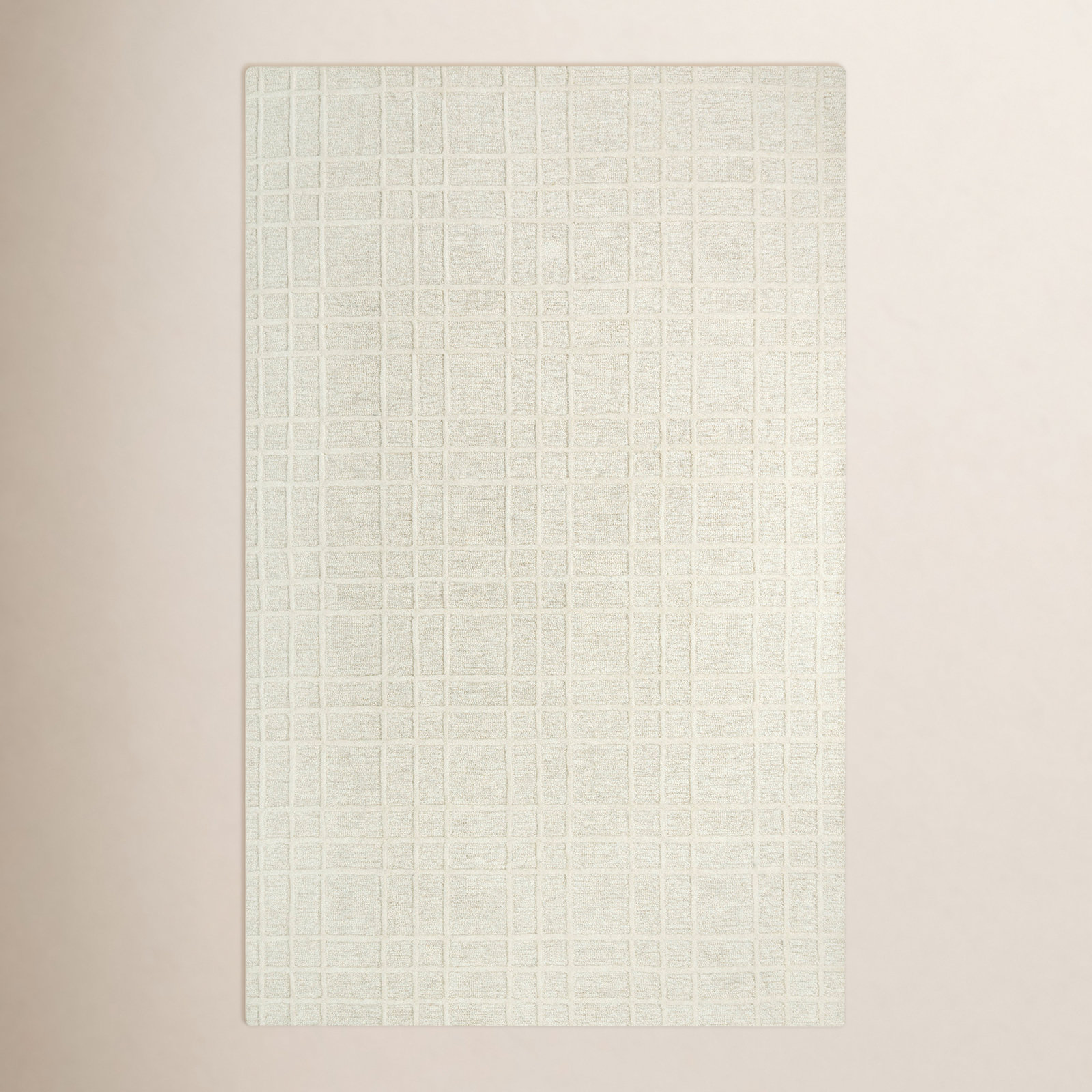 Alec White Hand-Tufted Plaid Wool Rug, Rectangle 7'9" x 9'9"