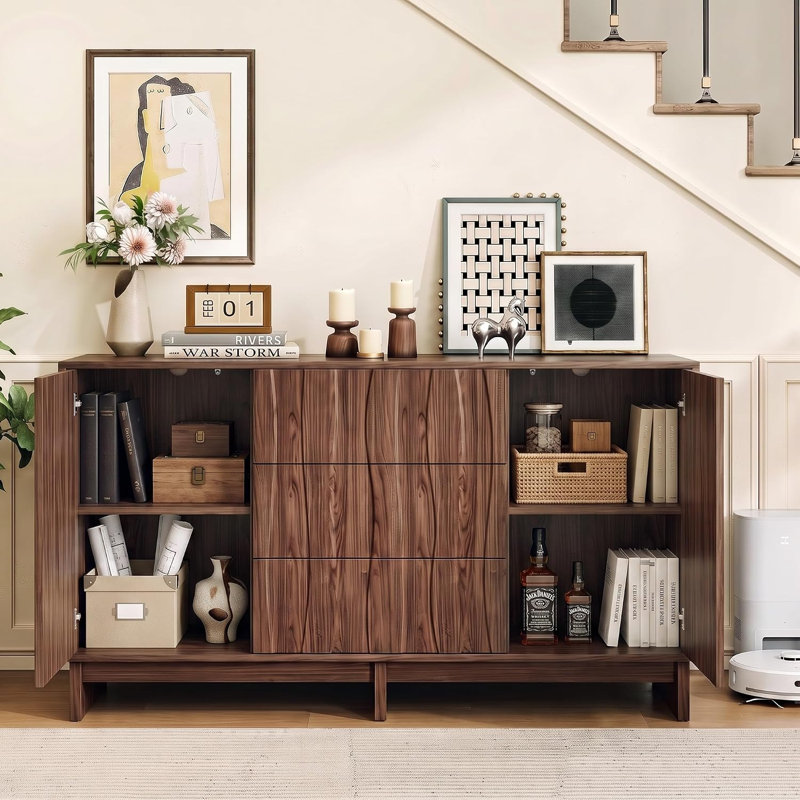 59''W 2-Door Sideboard with Adjustable Shelves, 33.46" H x 59.1" W x 15.75" D