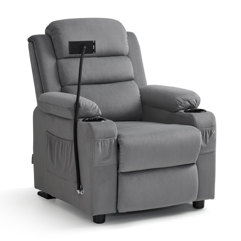 Kids Recliner Chair with Tablet Stand, Side Pockets and Cup Holders, Fabric, Dark Gray