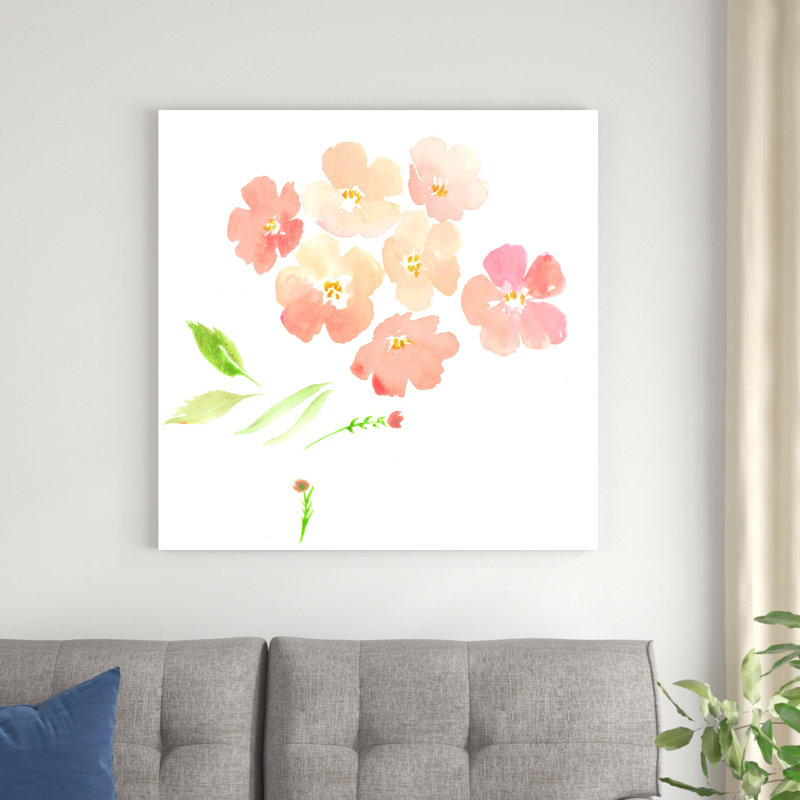 Aquarelle fleur de pêche, H 36 po x l 36 po