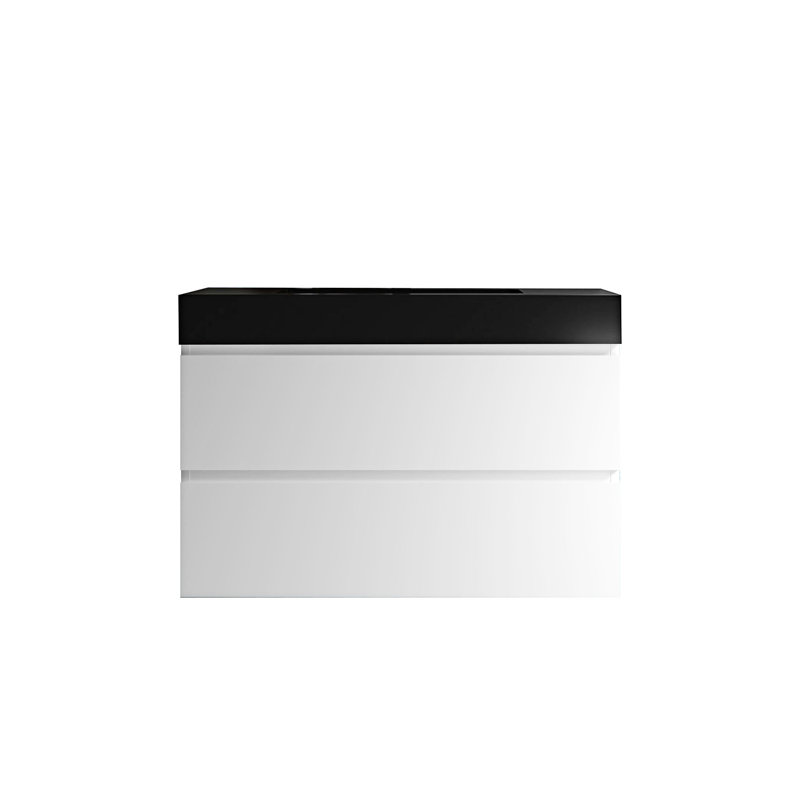 Ensemble de meuble-lavabo mural simple 35,8 po Gernold, Blanc, Noir