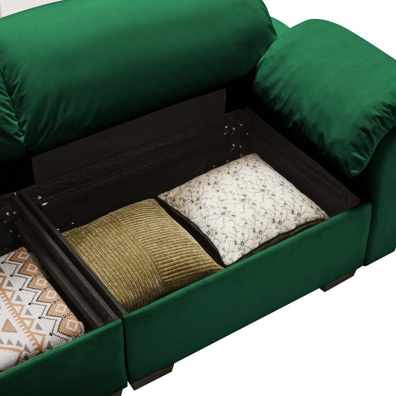 Comfortable Modular Sectional Sofa with Hidden Storage and Versatile Ottoman, Green